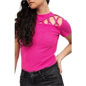 PHILANTHROPY Irene Short Sleeve Thong Bodysuit in Fushia